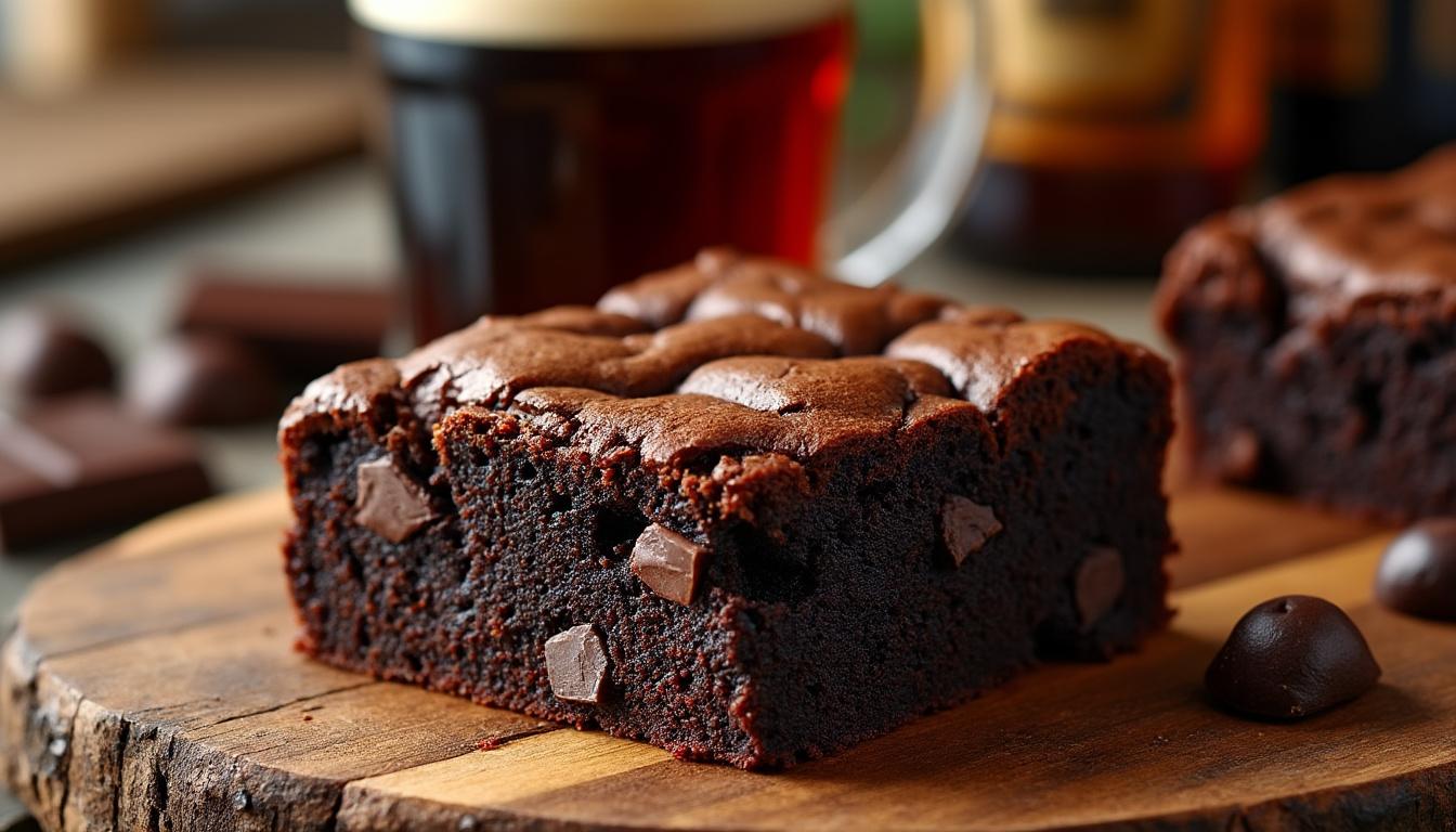 découvrez notre recette moelleuse et originale de brownie à la bière brune, alliant douceur du chocolat et saveurs uniques pour un dessert surprenant.